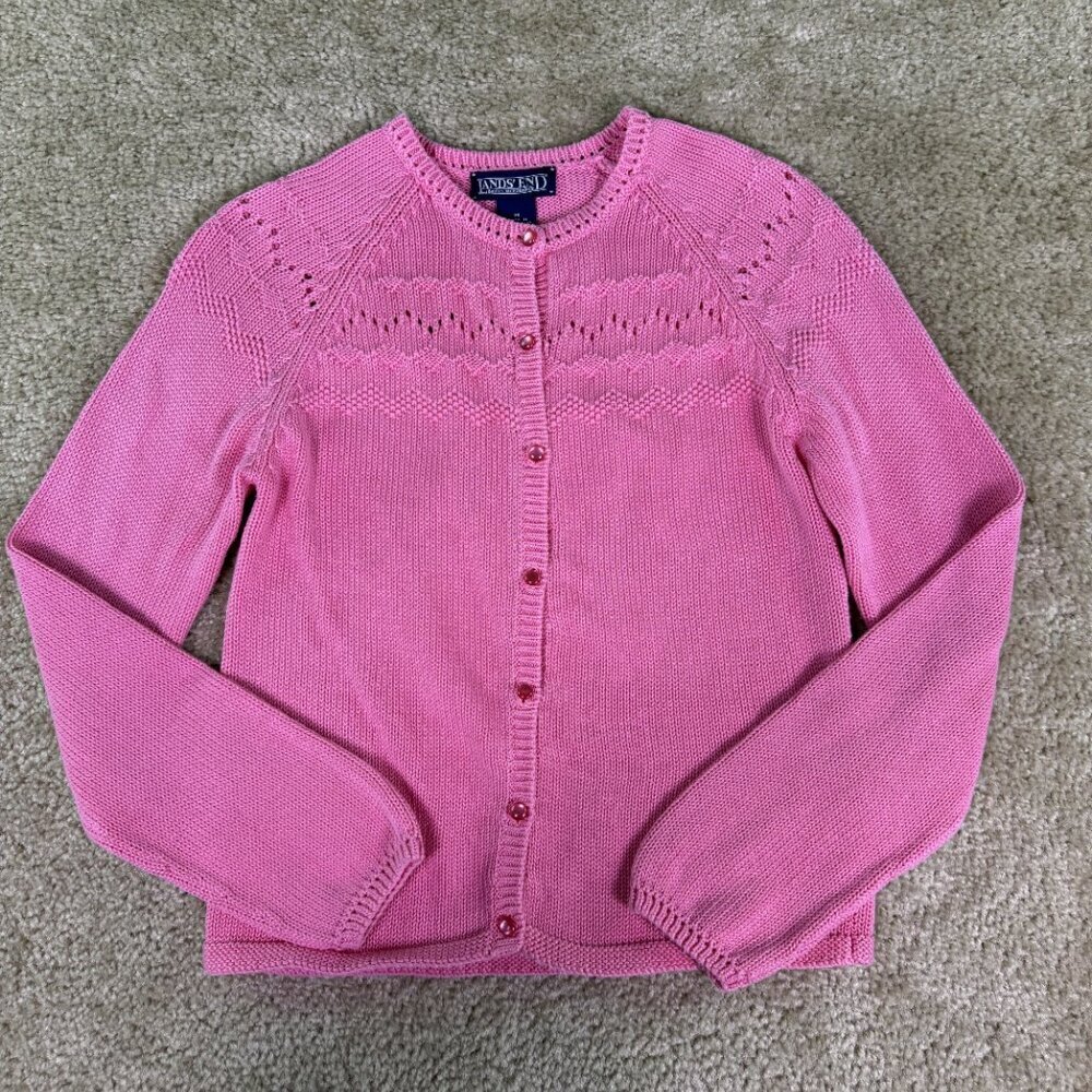 Vintage Lands End Cardigan Sweater Womens Size M Pink Cotton Knit Australia F147 - Picture 2 of 9